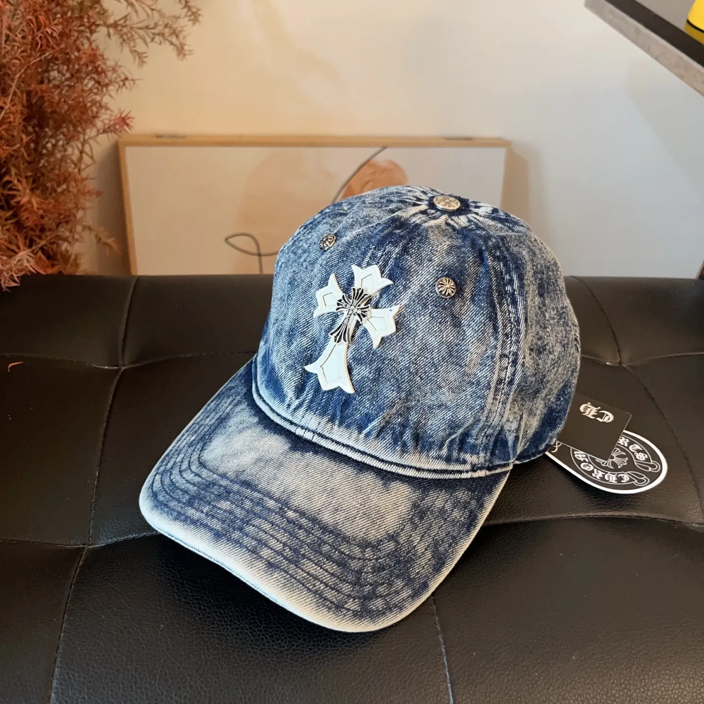 2⃣️5⃣️New ꫛꫀꪝ ❥—— ✨Hot-selling Crow Heart Washed Denim Baseball Cap ⚜️Hardware Cross, Versatile and Fashionable 💫Denim Black Denim Blue
